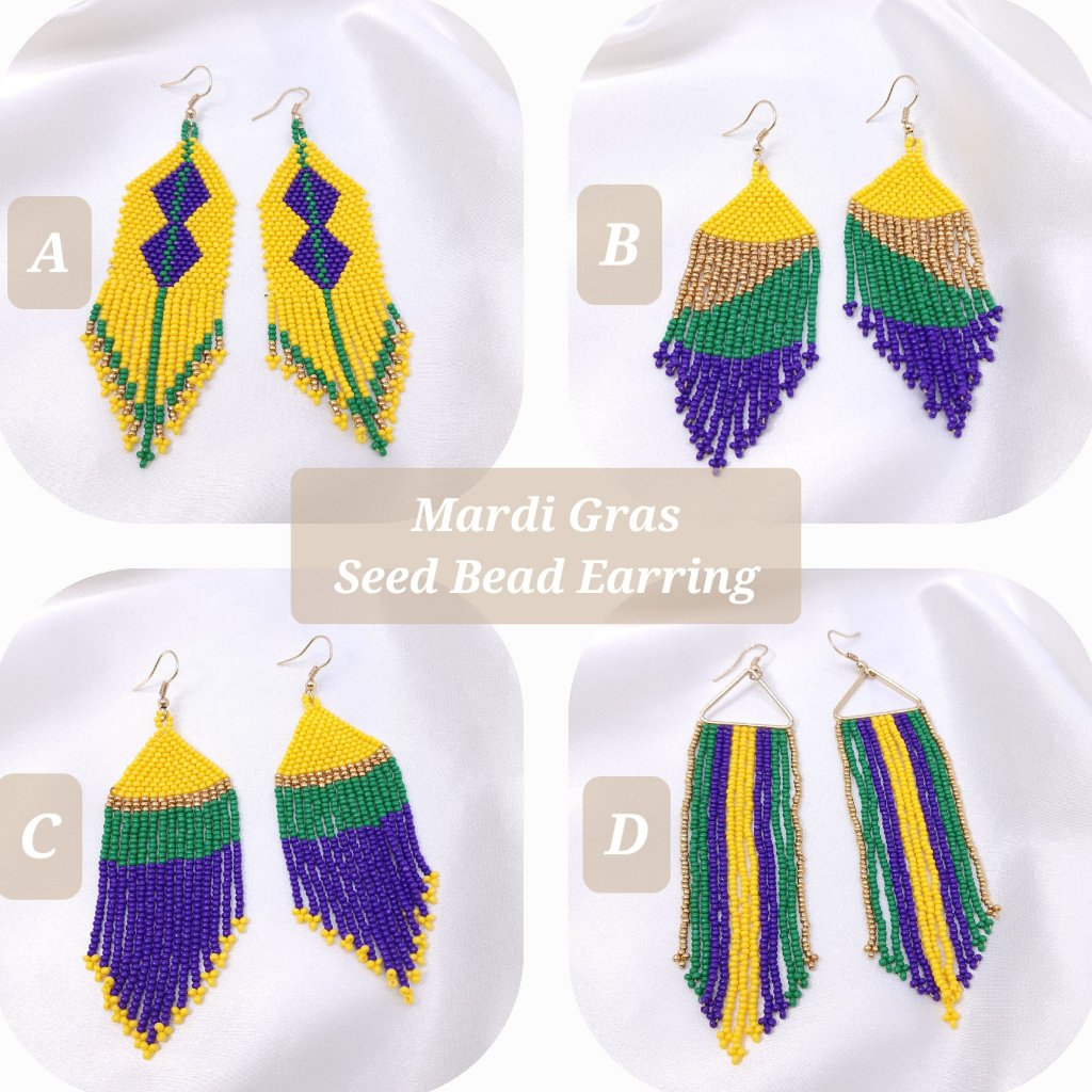 Mardi Gras Beaded Tassel Earrings Mardi Gras Earrings Mardi Gras Jewelry Carn